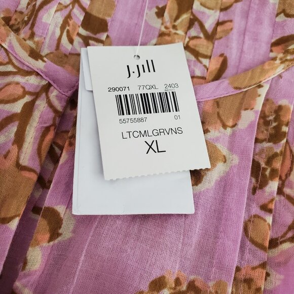 J Jill Womens Pink Floral Lightweight Button Up Top SIze XL Pintucked Feminine - Picture 5 of 8